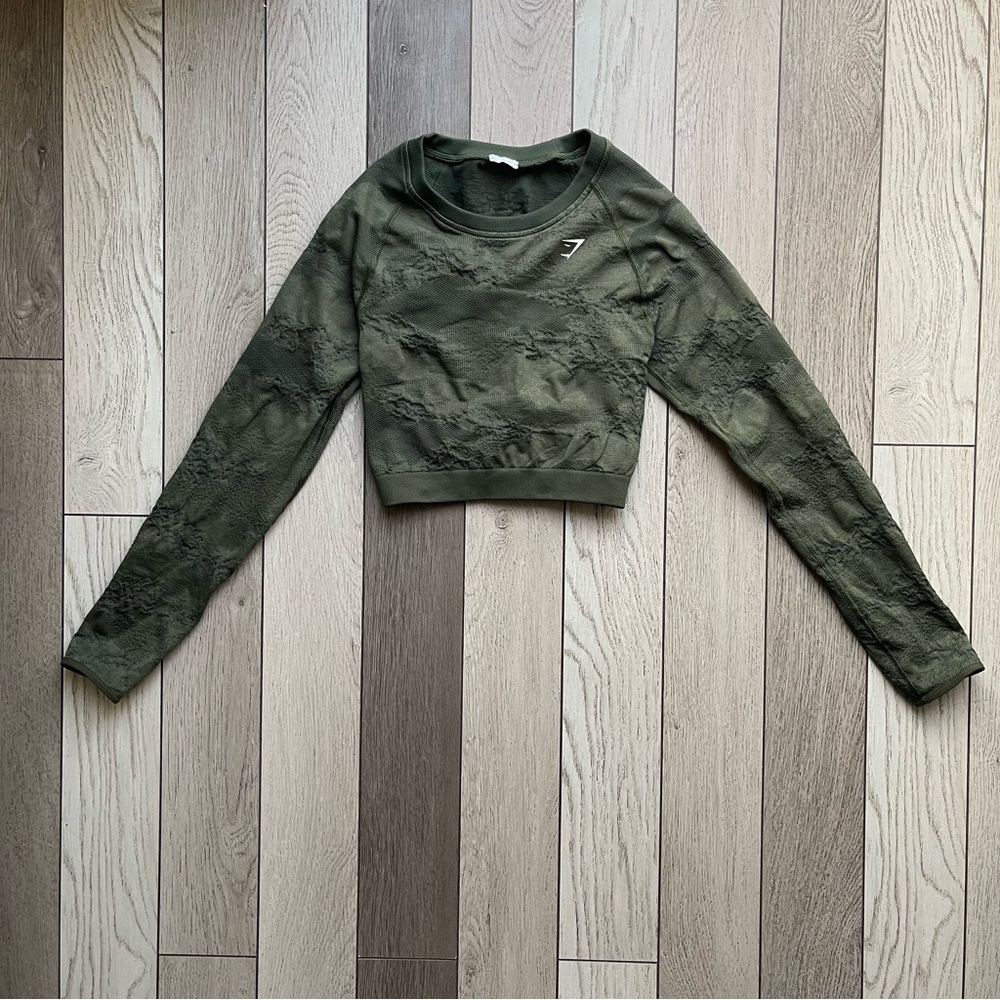 Gymshark Green Camo Seamless Lace Up Back Top